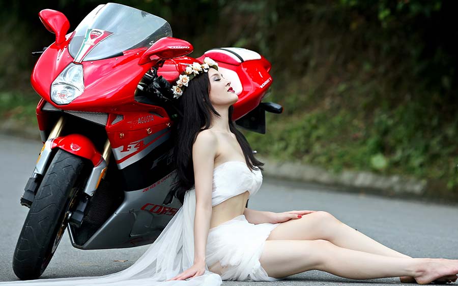 Beautiful girls and motorcycles in Varangal