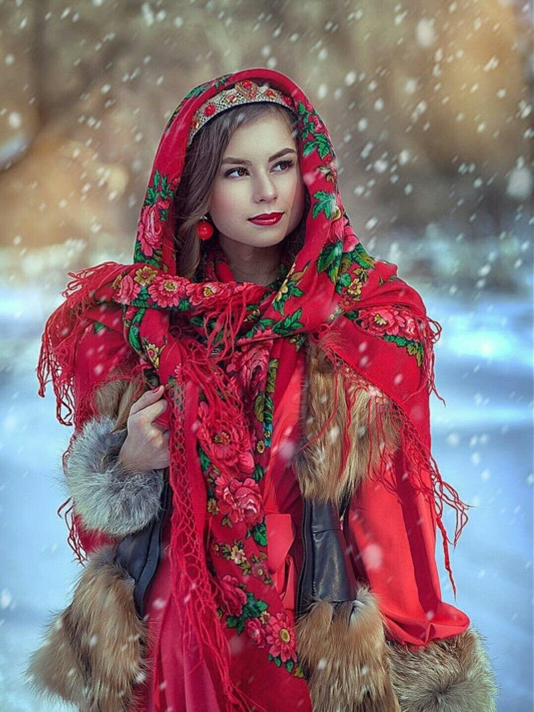 Beautiful girl Women in Slavic costumes in Varangal
